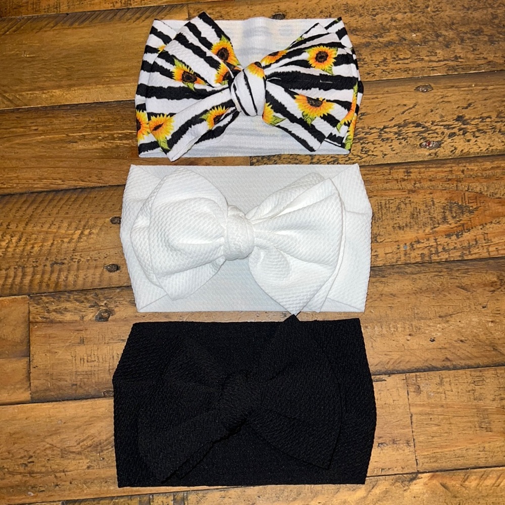 Set of 3 baby bows / wide band headbands / fits size 6-18 months